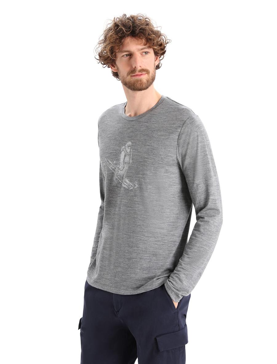 Long Sleeve Icebreaker Merino Tech Lite II T-Shirt Skiing Yeti Męskie Szare | PL 1720SGLO